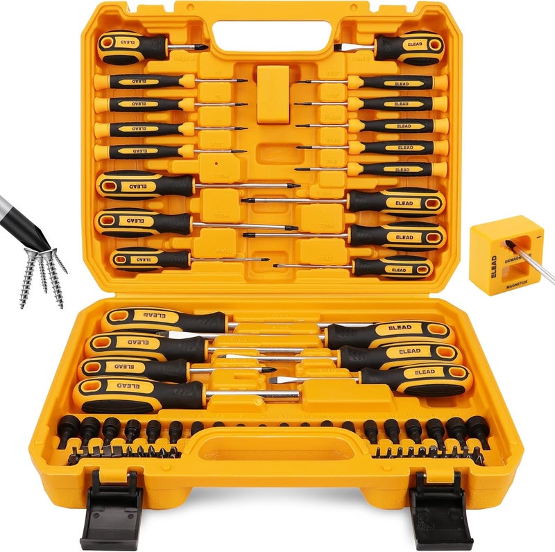 ELEAD Magnetic Screwdriver Set with Case: 86-Piece Slotted Phillips, Hex, Torx, Precision, Nut Drivers, Driver Bits and Magnetizer, Ergonomic Handle, Ideal for Mechanics and Professionals - Image 1